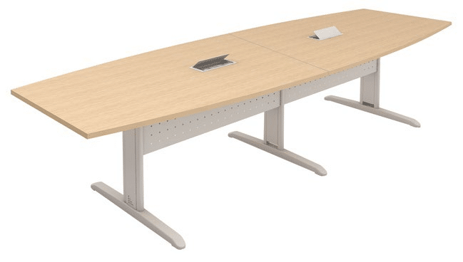 Mesa de Reunião Semi-Oval Bipartida com Frontal Aço e Caixa de Tomada Basic M Romanzza Plus 25mm